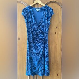 Tommy Bahama Blue Floral Palm Leaf Ruched Faux Wrap Dress Medium